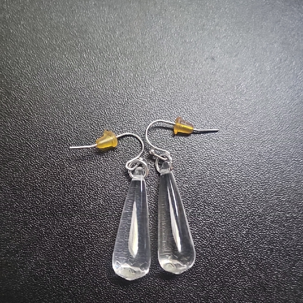 Clear Teardrop Dangle Earrings - Transparent Glass Drop